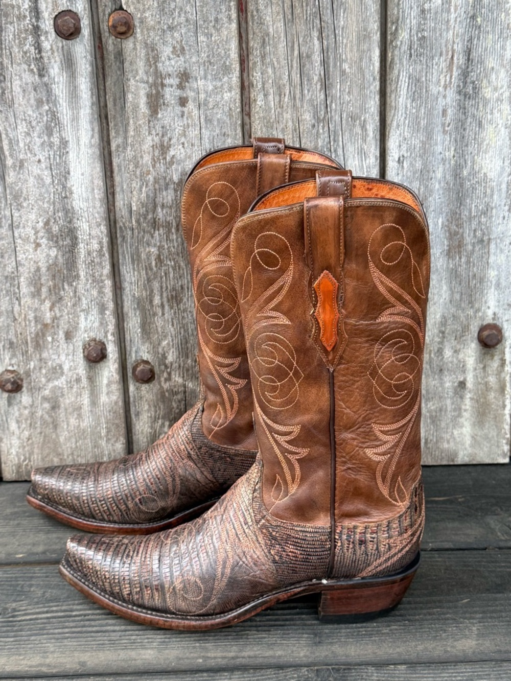 Lucchese 1883 Exotic Women's Cowboy Boots in Distressed Redwood Color - Picture 2 of 9